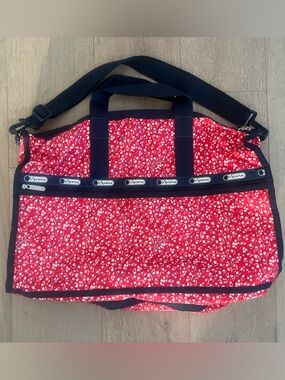 Lesportsac Large Red / Navy Floral Duffel Tote